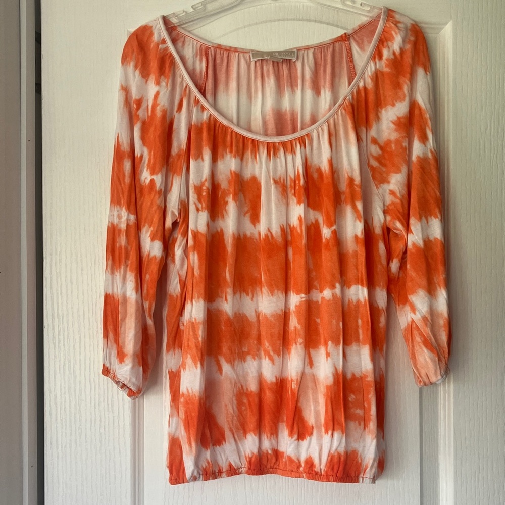 Michael Kors Orange & White Tie-Dye Scoop Neck Blouse